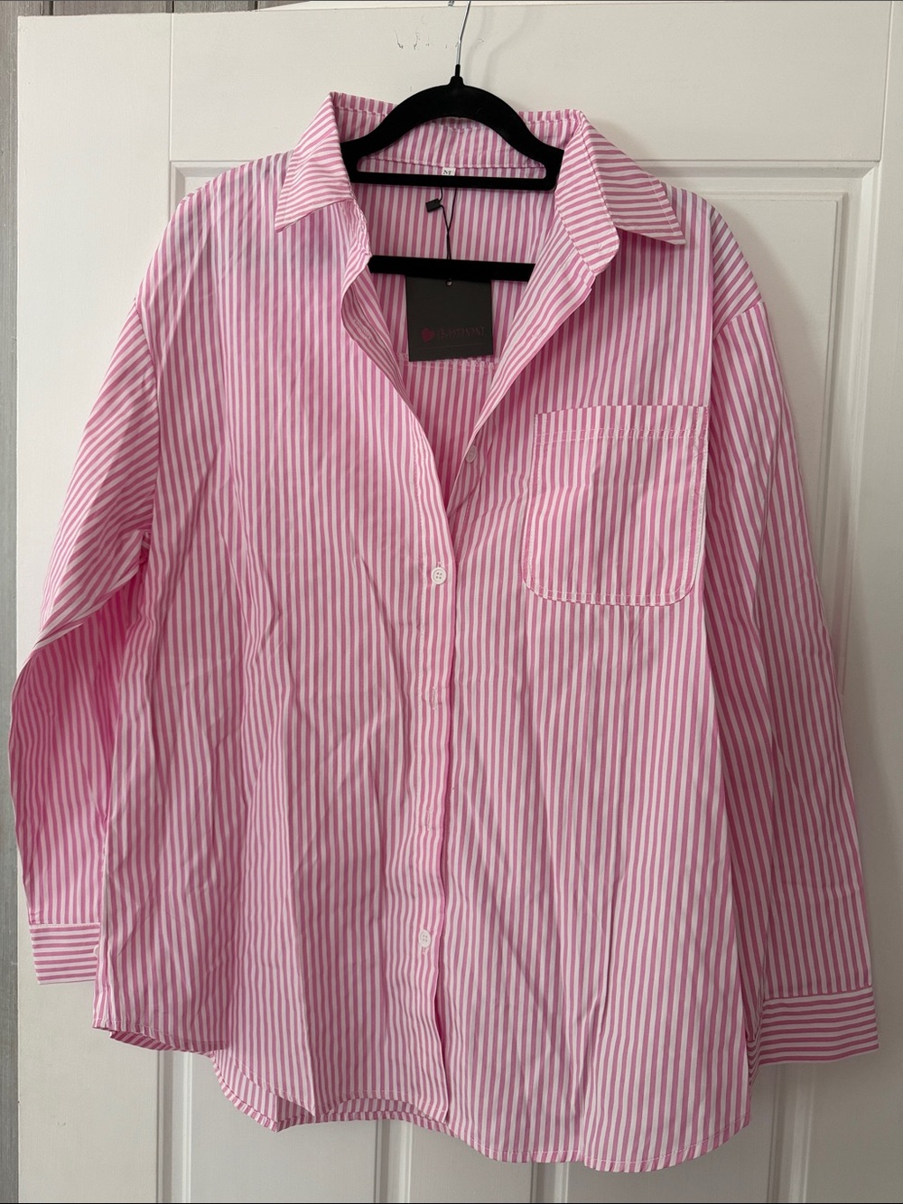 Pink and White Striped Button-Up Shirt
